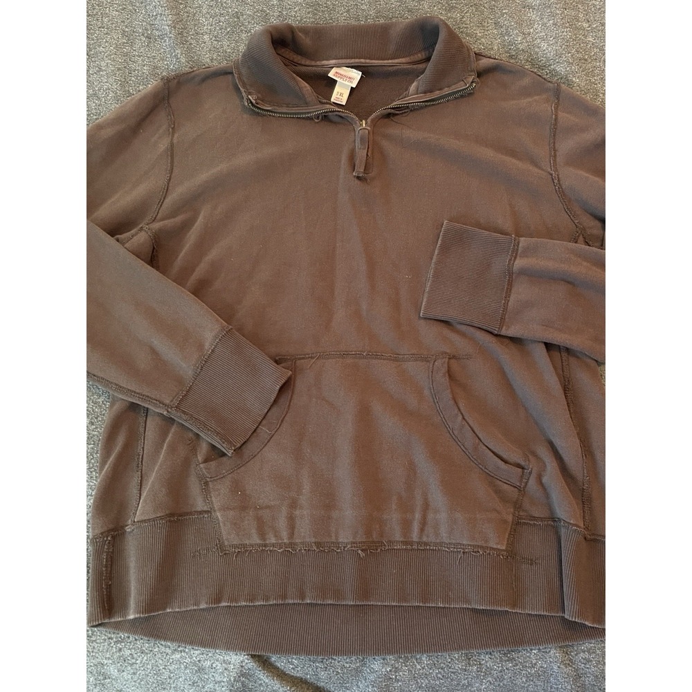 Mens Mossimo Supply Co. Brown Long Sleeve Quarter Zip Pullover Pockets XL